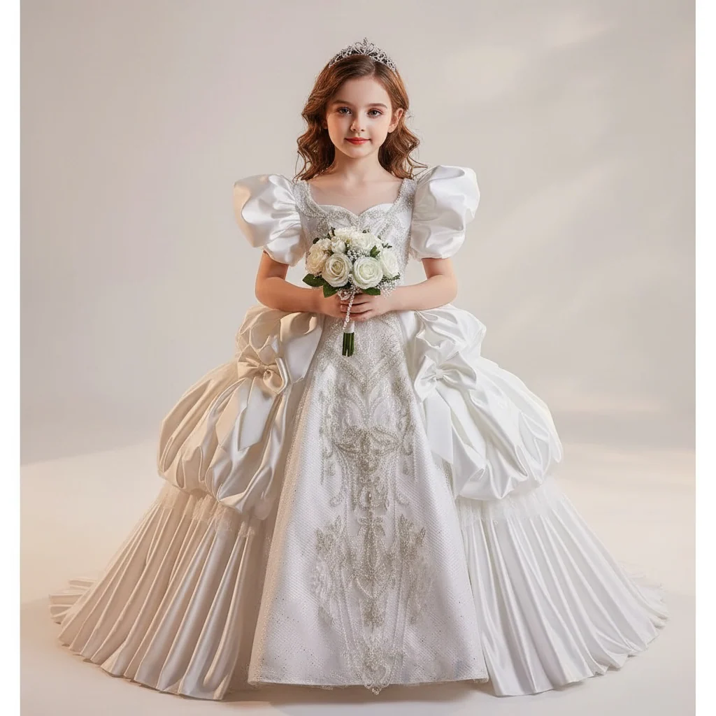 Robe blanche de cérémonie enfant princesse – Image 2