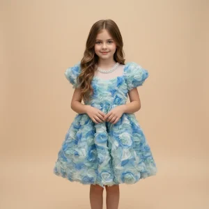 Robe anniversaire fille rosace bleu