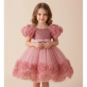 Robe d'anniversaire fille Grande rose