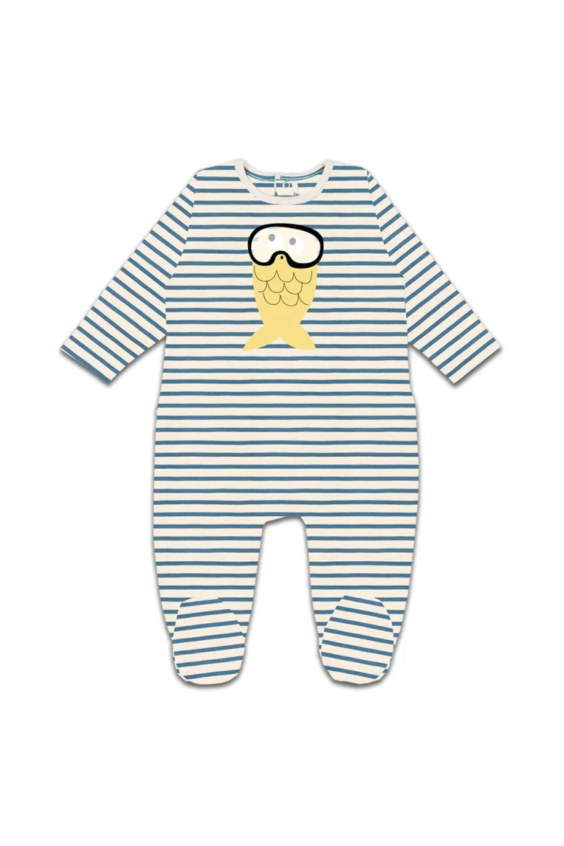 Pyjama Poisson Jaune Citron Rayures Bleues