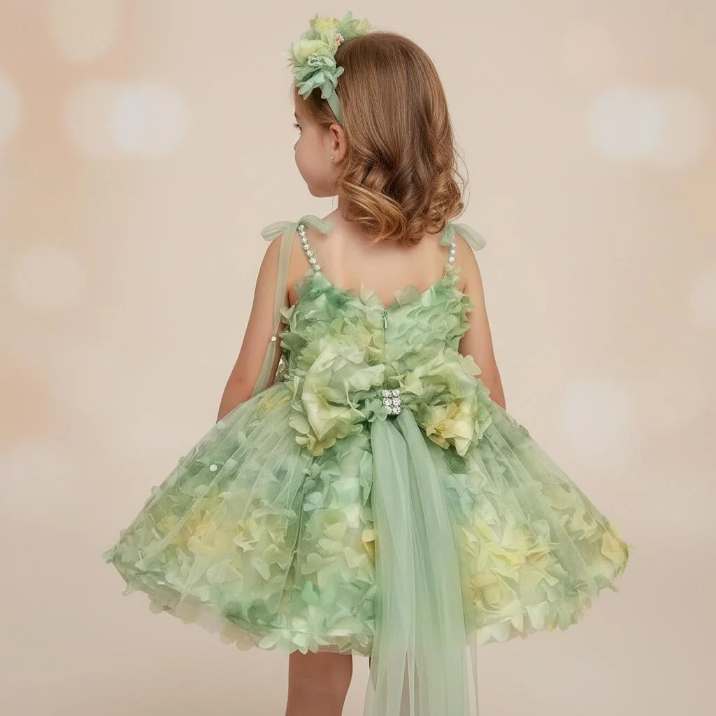 Robe de princesse fille - Fleurs et perles – Image 3