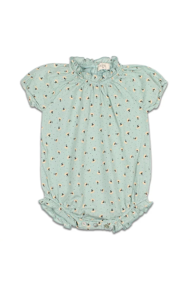 Barboteuse en Coton Bio Fleurie Cactus Vert Clair