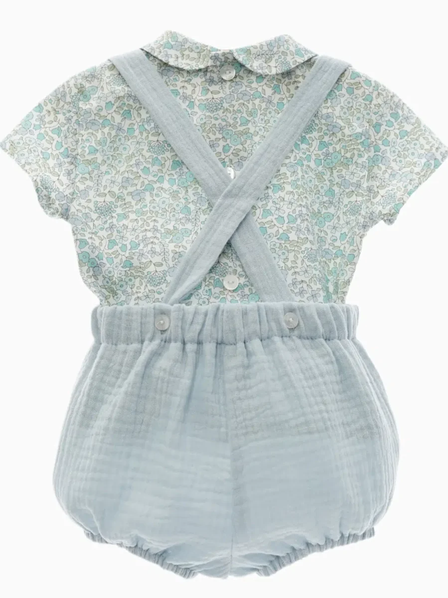 Ensemble bloomer à bretelles et blouse à fleurs – Bleu pâle – Image 3
