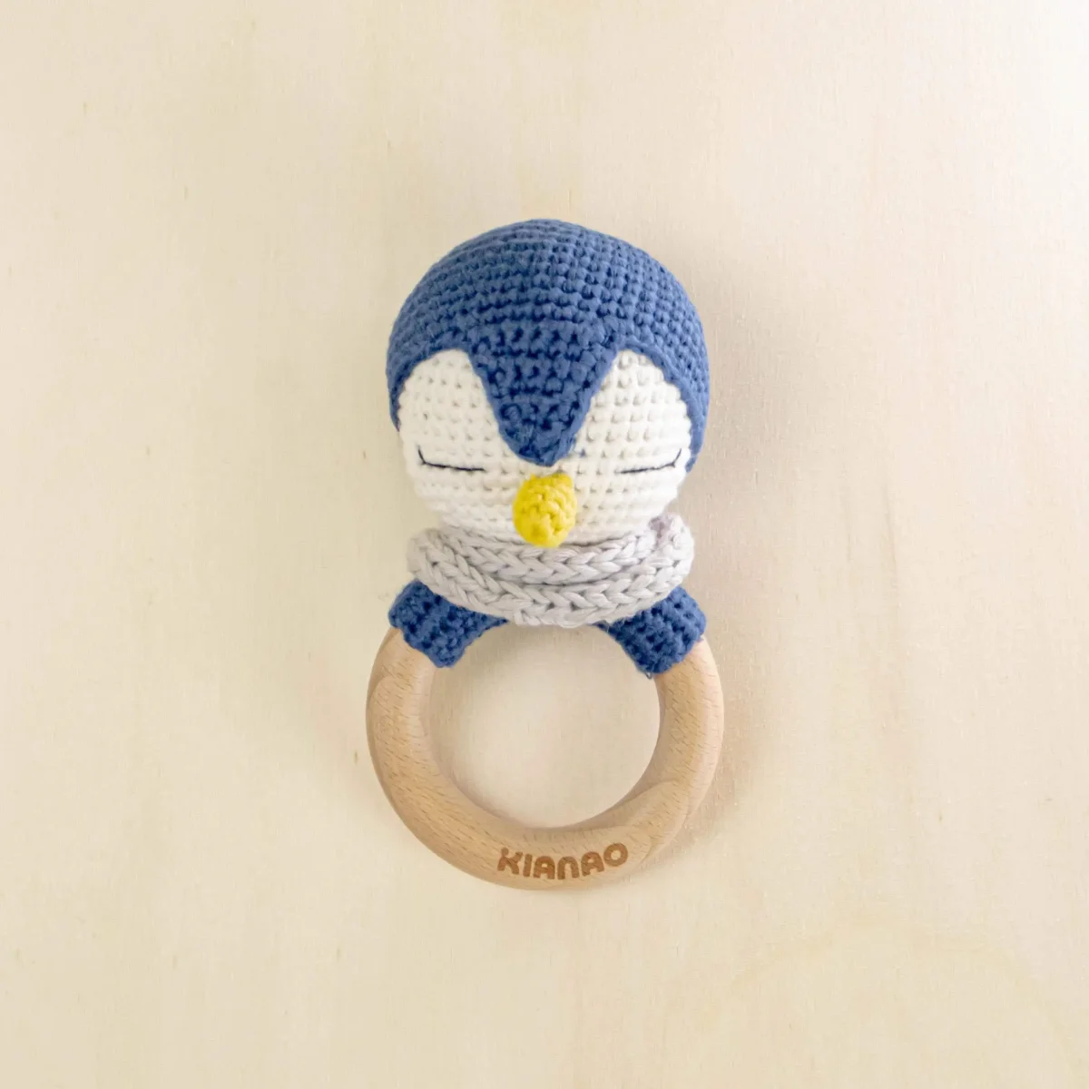 Penguin Rattle Tooth Ring | Crochet & Wooden Sensory Teether – Image 2