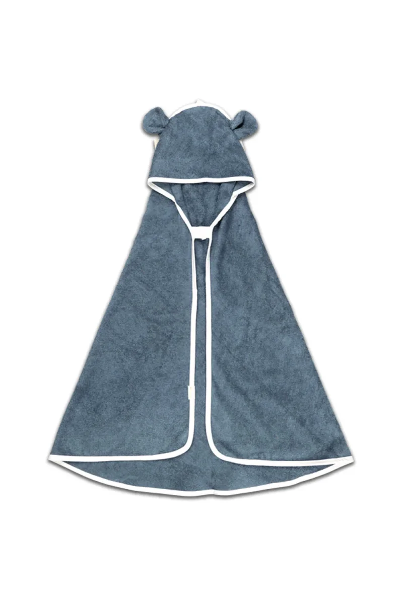 Cape de Bain en Coton Bio à capuche Ours Bleue