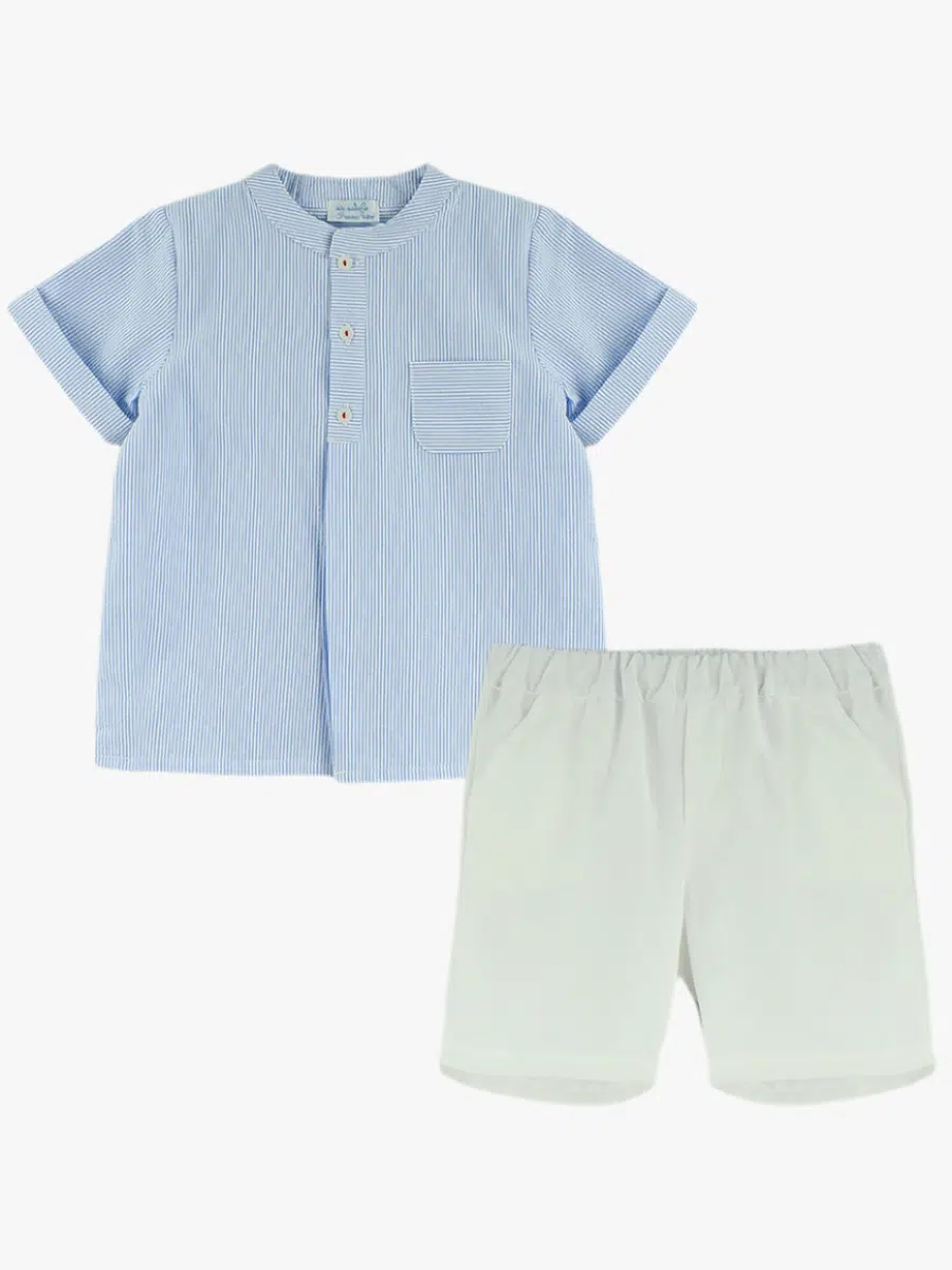Short garçon en coton et lin – Blanc – Image 4