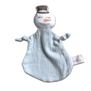 Doudou en Coton Bio Bonhomme de Neige Bleu Ciel