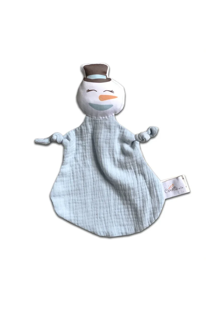 Doudou en Coton Bio Bonhomme de Neige Bleu Ciel – Image 2