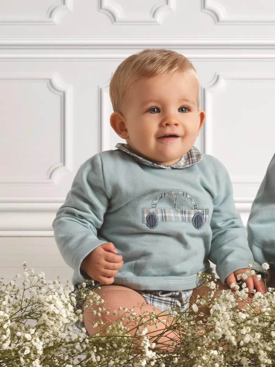 Ensemble bébé sweat et bloomer – Bleu/vert – Image 2