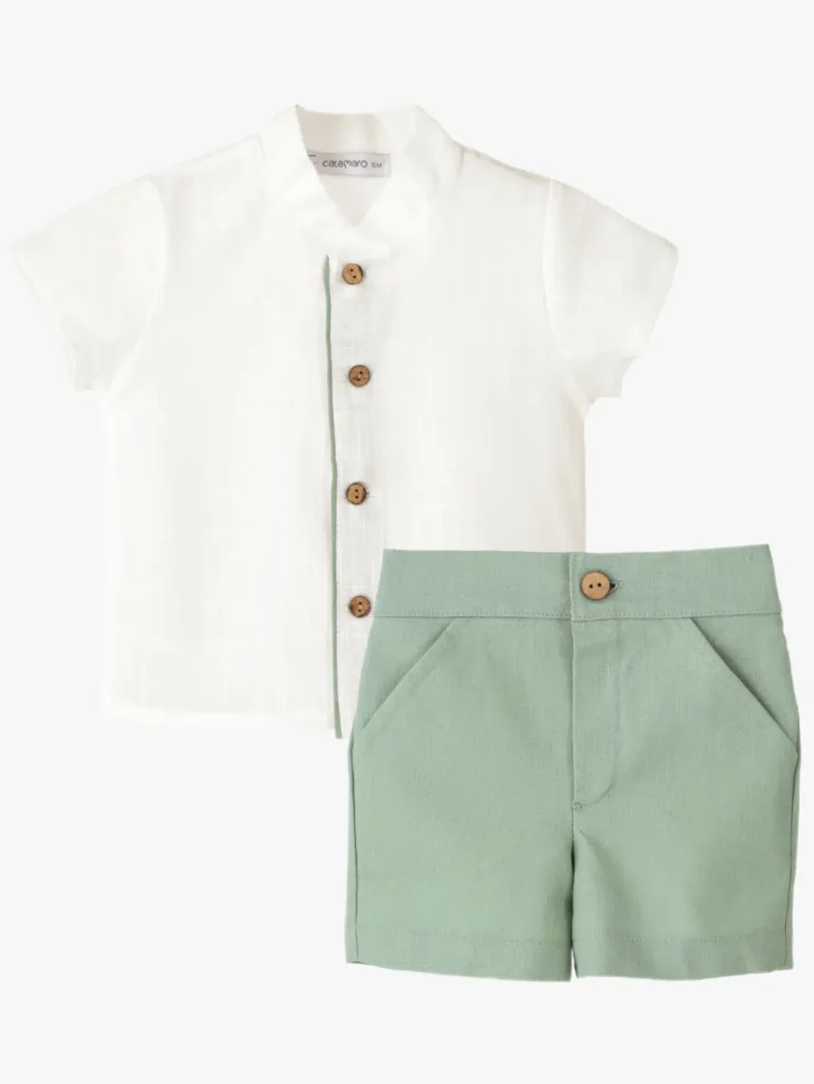 Ensemble garçon chemise et short – Vert – Image 3