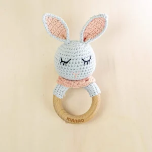 Sleeping Bunny Teething Rattle | Natural Wood Baby Teether