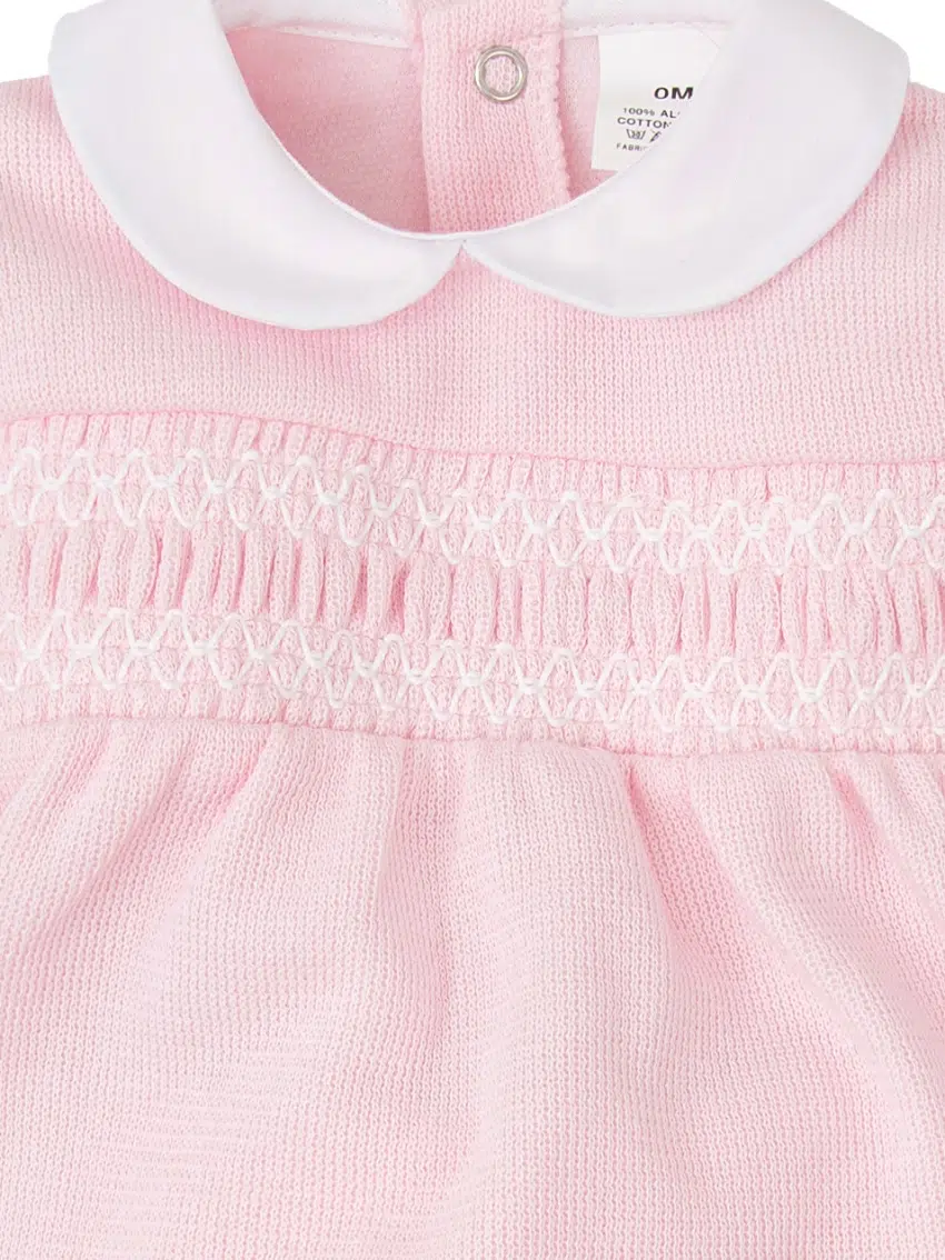 Pyjama bébé fille à smocks et col rond – Rose – Image 3