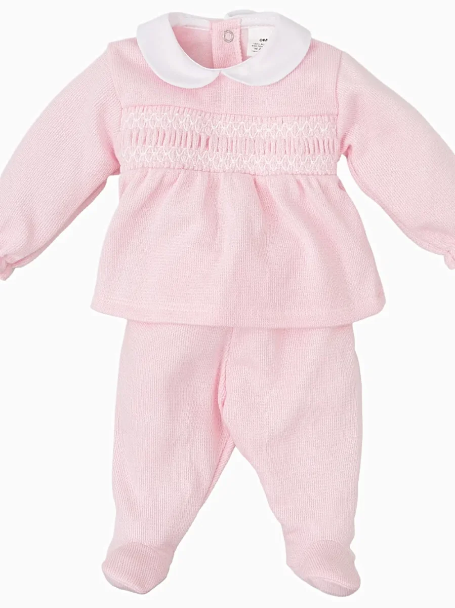 Pyjama bébé fille à smocks et col rond – Rose – Image 2