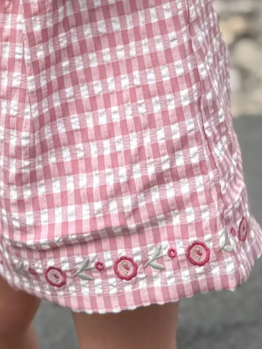 Ensemble bébé fille robe courte vichy et bloomer – Rose – Image 6